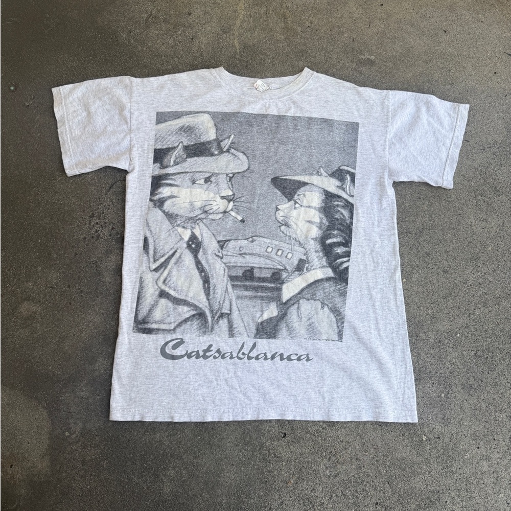 Vintage Catsablanca Art T-shirt Mens SizeXL Funny Parody Cat Art Tee 90s